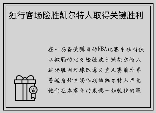 独行客场险胜凯尔特人取得关键胜利